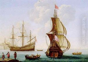 Marine Avec Vaisseaux De Haut-bord Au Mouillage by Francois Puget