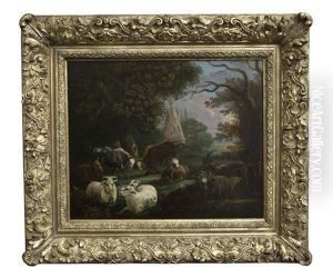 Cows, Sheep And Goats In A Landscape by Herbert Pugh