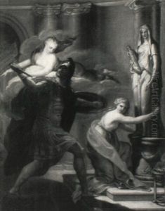 Venus Stopping Aeneas From Killing Helen At The Foot Of A Statue Of Vesta by Johann Gottlieb Puhlmann