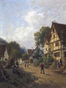 Dorfstrase Mit Figurlicher Staffage