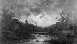 Schwarzwalddorf Am Fluss Bei Mondschein