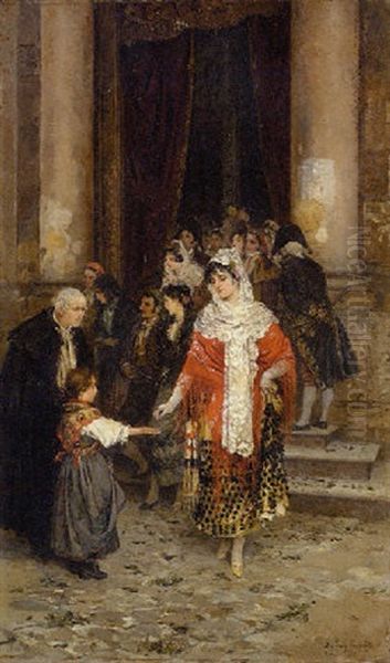 Das Almosen - Spanische Damen Und Herren Beim Verlassen Der Kirche - view 1