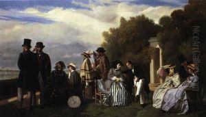 The Empress Eugenie And Her Court At Biarritz by Alexandre Abel Denis de Pujol