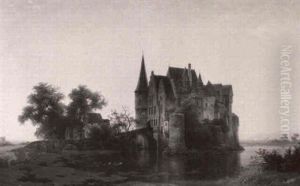 Wasserschloss An Einer Flussschleife Gelegen by Johann Gottfried Pulian