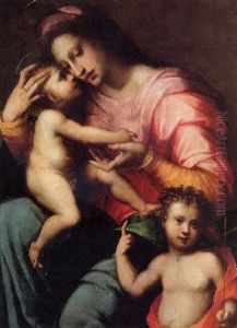 Madonna And Child With The Infant Saint John The Baptist by Domenico Puligo