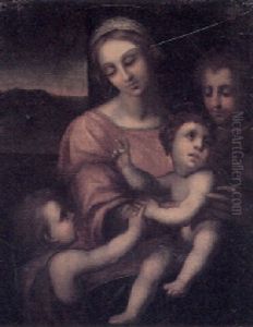 Madonna And Child With St. John And Male Saint by Domenico Puligo