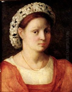 Portrait Of A Lady, Head And Shoulders, With A Garland Of Flowers In Her Hair