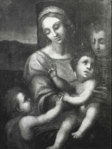 The Madonna And Child With The Infant St. John, A Landscape Background by Domenico Puligo