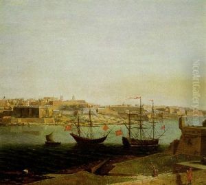 A View Of Valetta With Ships In The Foreground by Alberto Pullicino