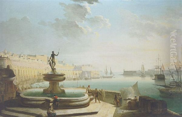 A View Of Valetta Harbour, Malta, From The Neptune Fountain, An English Man-o'-war Moored Beyond - view 1