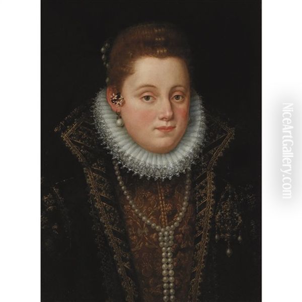 Portrait Of A Lady In A Millstone Ruff And Pearl Necklace - view 1