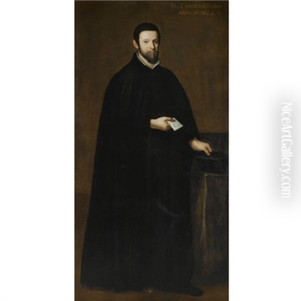 Portrait Of A Gentleman Wearing A Black Cloak And Holding A Black Hat And A Letter - view 1