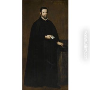 Portrait Of A Gentleman Wearing A Black Cloak And Holding A Black Hat And A Letter by Scipione Pulzone