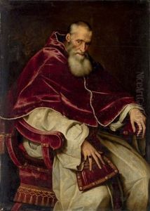 Portrait Of Alessandro Farnese, Pope Paul Iii, Seated, In A Papal Robes by Scipione Pulzone