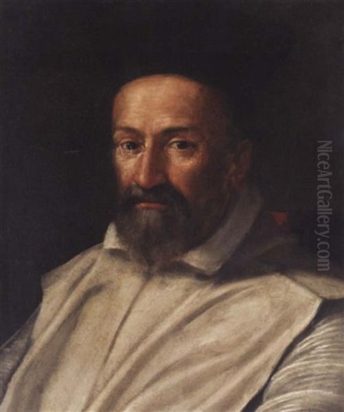 Portrait Of A Prelate Wearing White Robes And A Black Hat - view 1