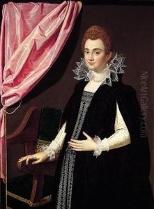 A Trompe L'oeil Portrait Of A Noblewoman, Maria De' Medici (?) Standing Before A Chair