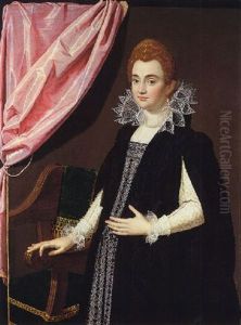 A Trompe L'oeil Portrait Of A Noblewoman (maria De' Medici?) Standing Before A Chair by Scipione Pulzone