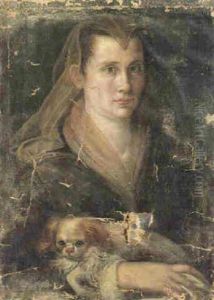 Portrait Of A Lady Wearing A Headdress And Holding A Dog