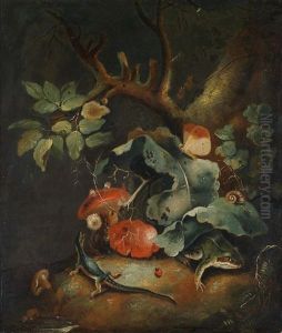 A Sous-bois Still Life With A Frog, A Lizard And A Butterfly; And A Sous-bois Still Life With A Chaffinch