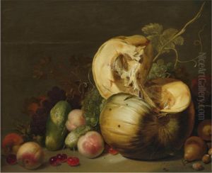 A Still Life With A Pumpkin, Peachs, Grapes, Cherries And Otherfruit