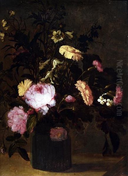 Stilllife Of Mixed Flowers In A Jar - view 1