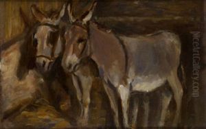 Donkeys In The Stable (+ Donkey Study, Verso) by Sarah Henrietta Purser