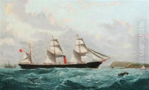 Three-masted Steam Sacht Off Coast