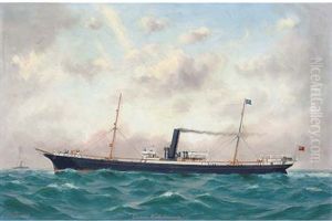 The British Steamer "queen Wilhelmina" At Sea by T.G. Purvis