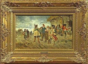 Ein Offizier Schreitet Eine Reihe Mit Rekrutierungswilligen Ab by Friedrich von Puteani