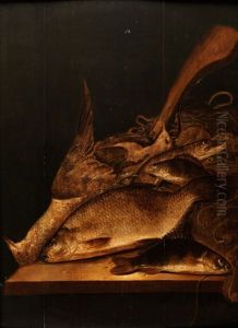 Grosses Fischstilleben Mit Jagdflinte Und Erlegtem Federvieh