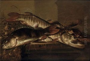A Pike, Perch And Various Other Fish Together With Onions On A Table