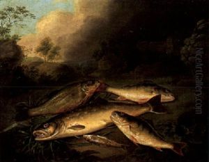 Fischstilleben In Einer Landschaft by Pieter de Putter