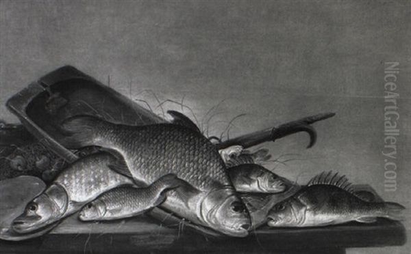 Bream On A Tray With Fish And Nets On A Table - view 1