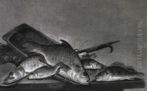 Bream On A Tray With Fish And Nets On A Table by Pieter de Putter