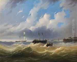 Schiffe In Sturmischer See by Josef Karl Berthold Puettner