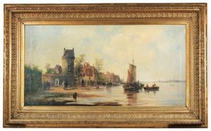 Hollandische Kustenlandschaft Mit Figuraler Staffage by Josef Karl Berthold Puettner