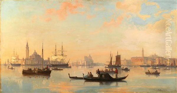 In Der Lagune Von Venedig Mit Blick Auf San Giorgio Maggiore, Santa Maria Della Salute Und Den Dogenpalast Mit Campanile - view 1