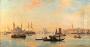 In Der Lagune Von Venedig Mit Blick Auf San Giorgio Maggiore, Santa Maria Della Salute Und Den Dogenpalast Mit Campanile by Josef Karl Berthold Puettner