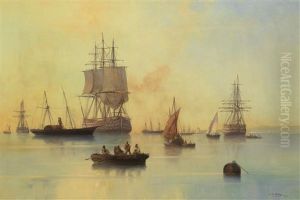 Segelschiffe Und Raddampfer Vor Der Kuste