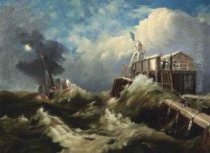A Steamer At A Pier In A Storm