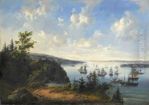 An Amercian Port View Said To Be San Franciso Harbor by Josef Karl Berthold Puettner