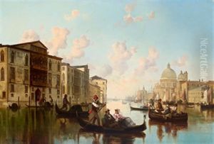 Venedig - Reges Treiben Am Kanal Mit Blick Auf Santa Maria Della Salute