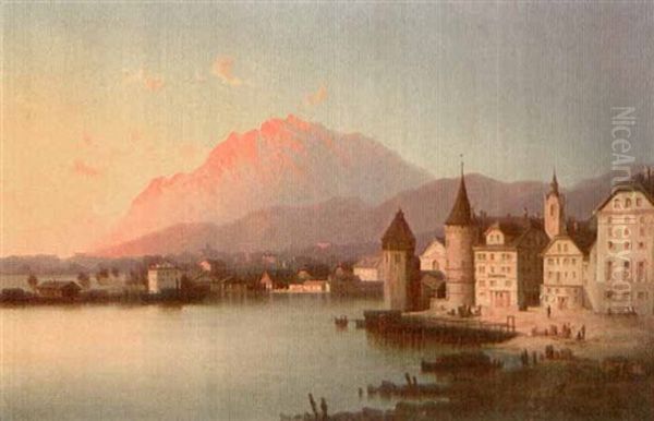 Luzern Mit Pilatus Im Morgenrot - view 1
