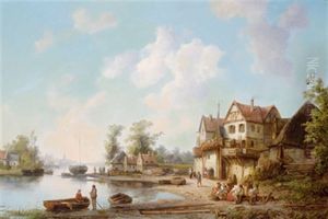 Reges Treiben An Der Flusmundung by Josef Karl Berthold Puettner