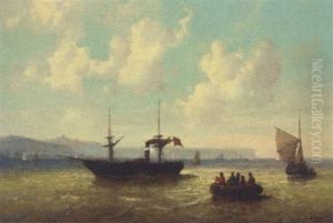 A Paddle Steamer In The Channel Off Dover by Josef Karl Berthold Puettner