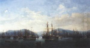 Fleets Of European Ironclads Lying In A Mediterranean Harbour