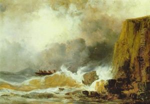 Ruderboote In Sturmischer Brandung by Josef Karl Berthold Puettner