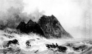 Bergung Der Schiffbruchigen Nach Einem Gewittersturm by Josef Karl Berthold Puettner