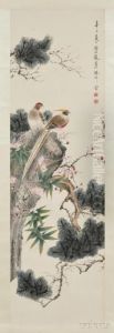 Two Birds On A Rock And Pine Trees by Yan Bolong