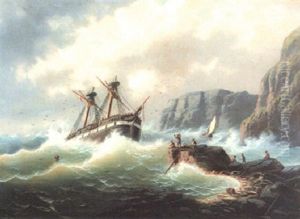 Schiff In Seenot by Josef Karl Berthold Puettner
